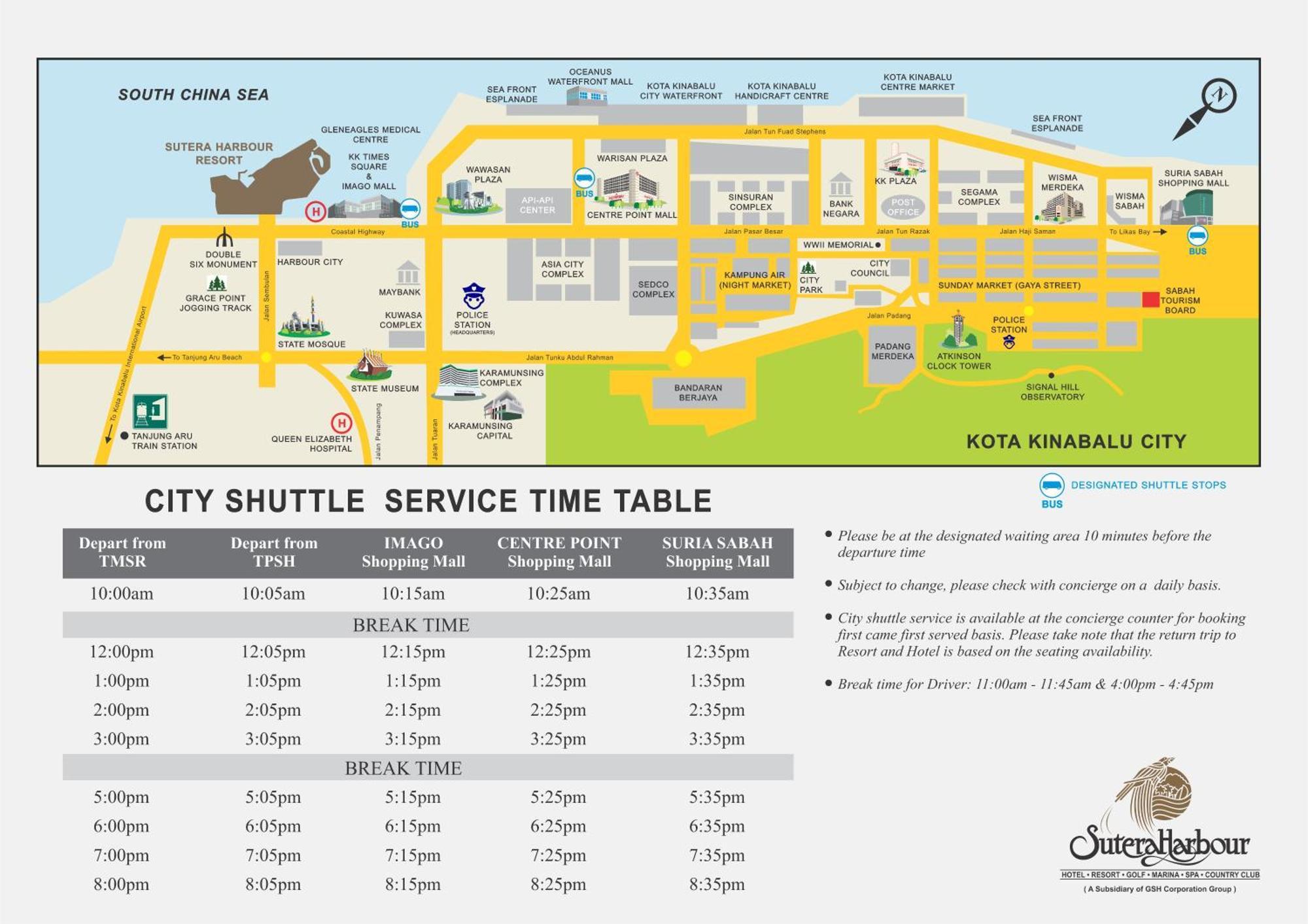 The Pacific Sutera Otel Kota Kinabalu Dış mekan fotoğraf City Shuttle Service Timetable